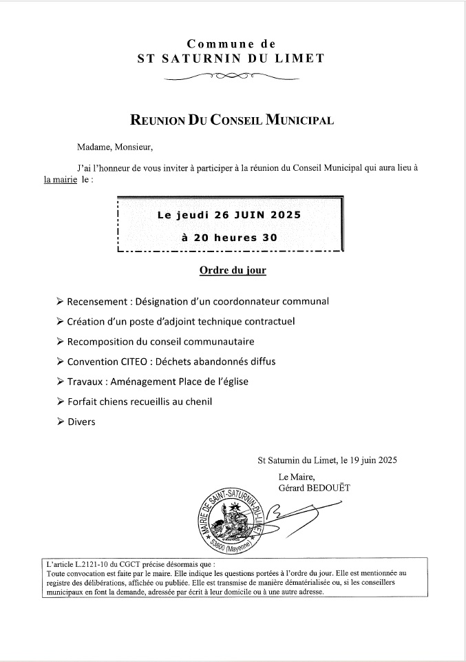 Convocation Conseil municipal 26/06/2025