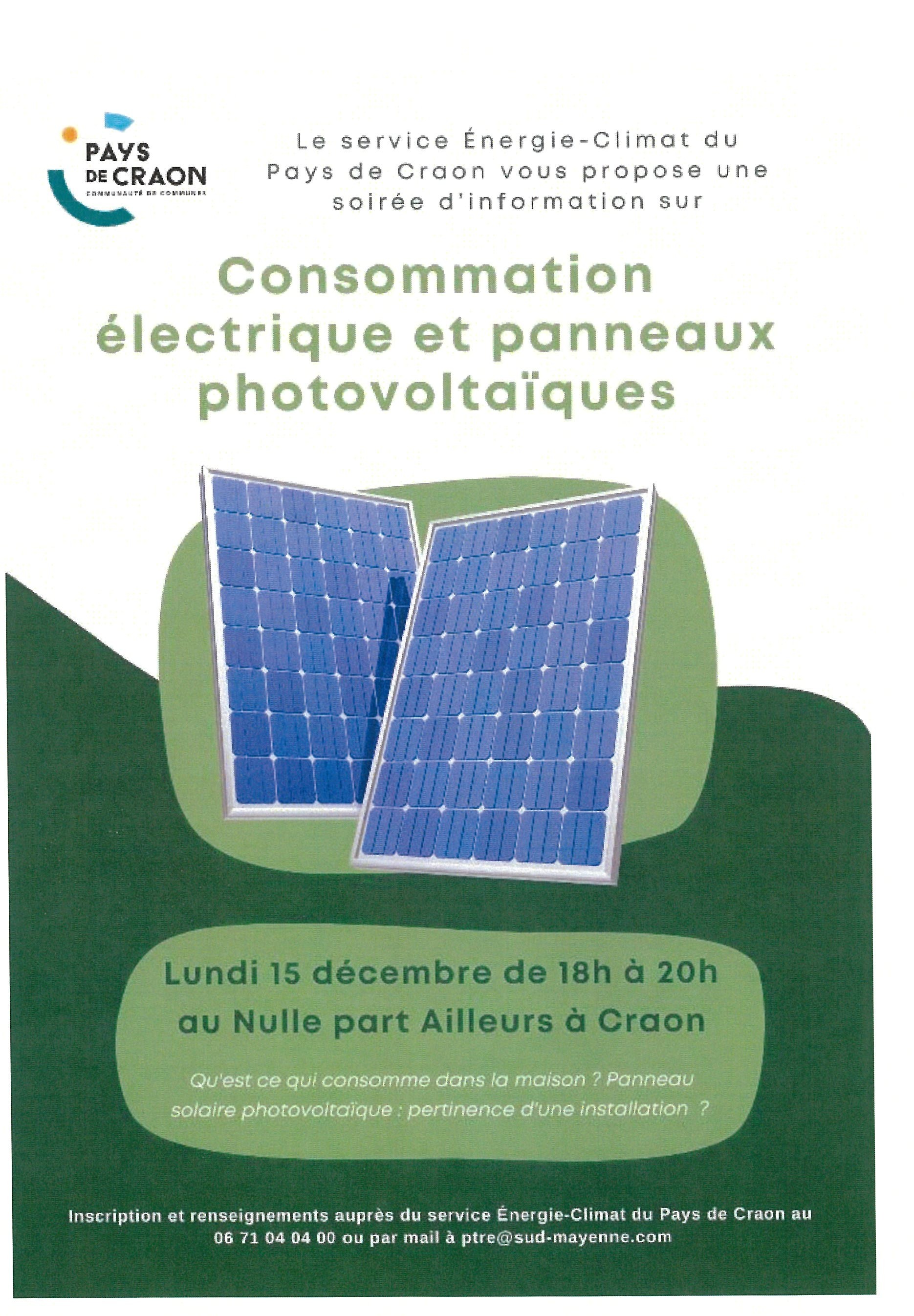 Soirée d'information : Consommation électrique et panneaux photovoltaïques 15 Décembre au Nulle part ailleurs à Craon