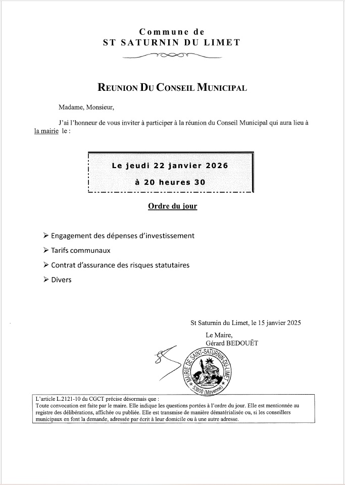 Convocation conseil municipal 22/01/2026