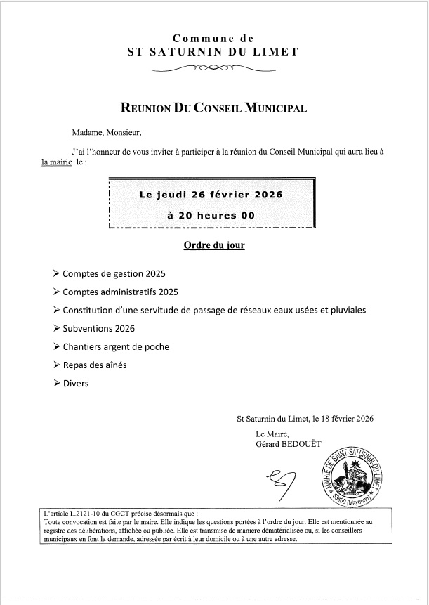 Convocation conseil municipal 26/02/2026
