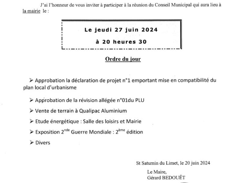 Convocation Conseilmunicipal 27/06/2024