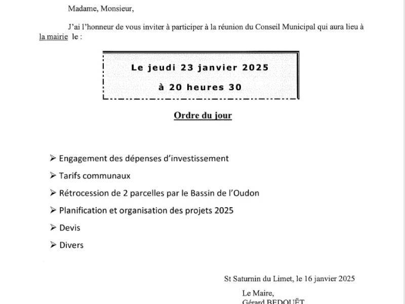 Convocation Conseil municipal 23/01/2025