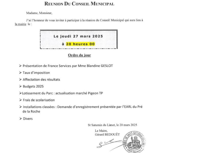 Convocation Conseil municipal 27/03/2025