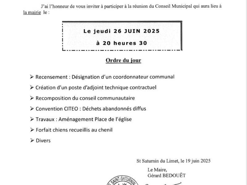Convocation Conseil municipal 26/06/2025