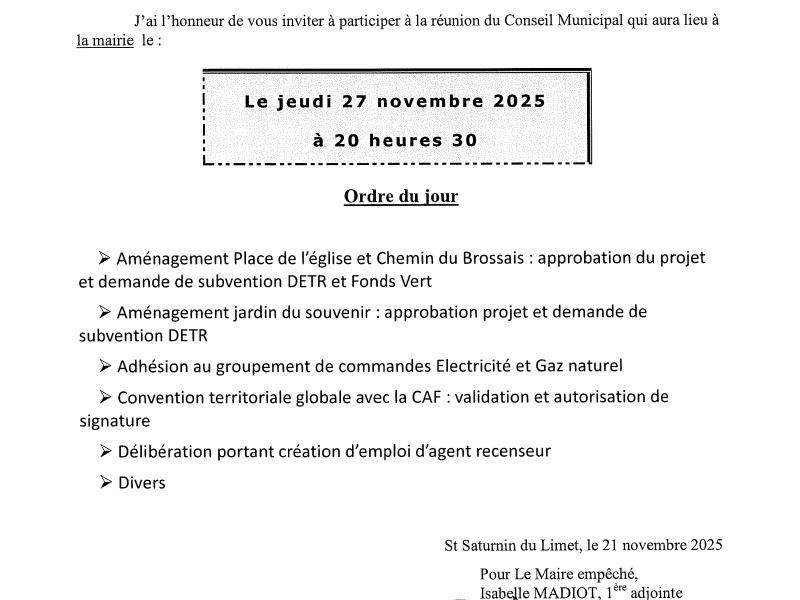 Convocation conseil municipal 27/11/2025