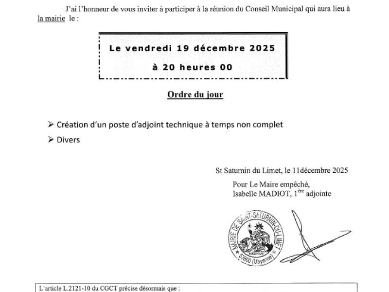 Convocation conseil municipal 19/12/2025