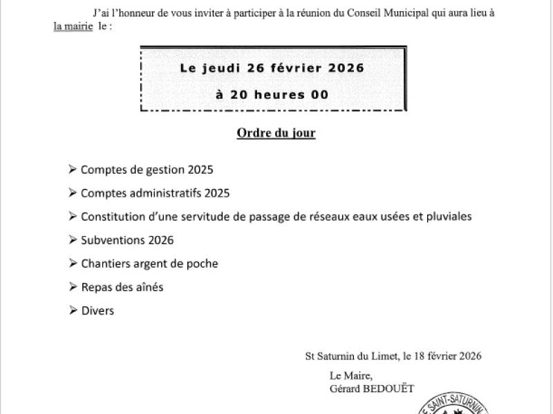 Convocation conseil municipal 26/02/2026